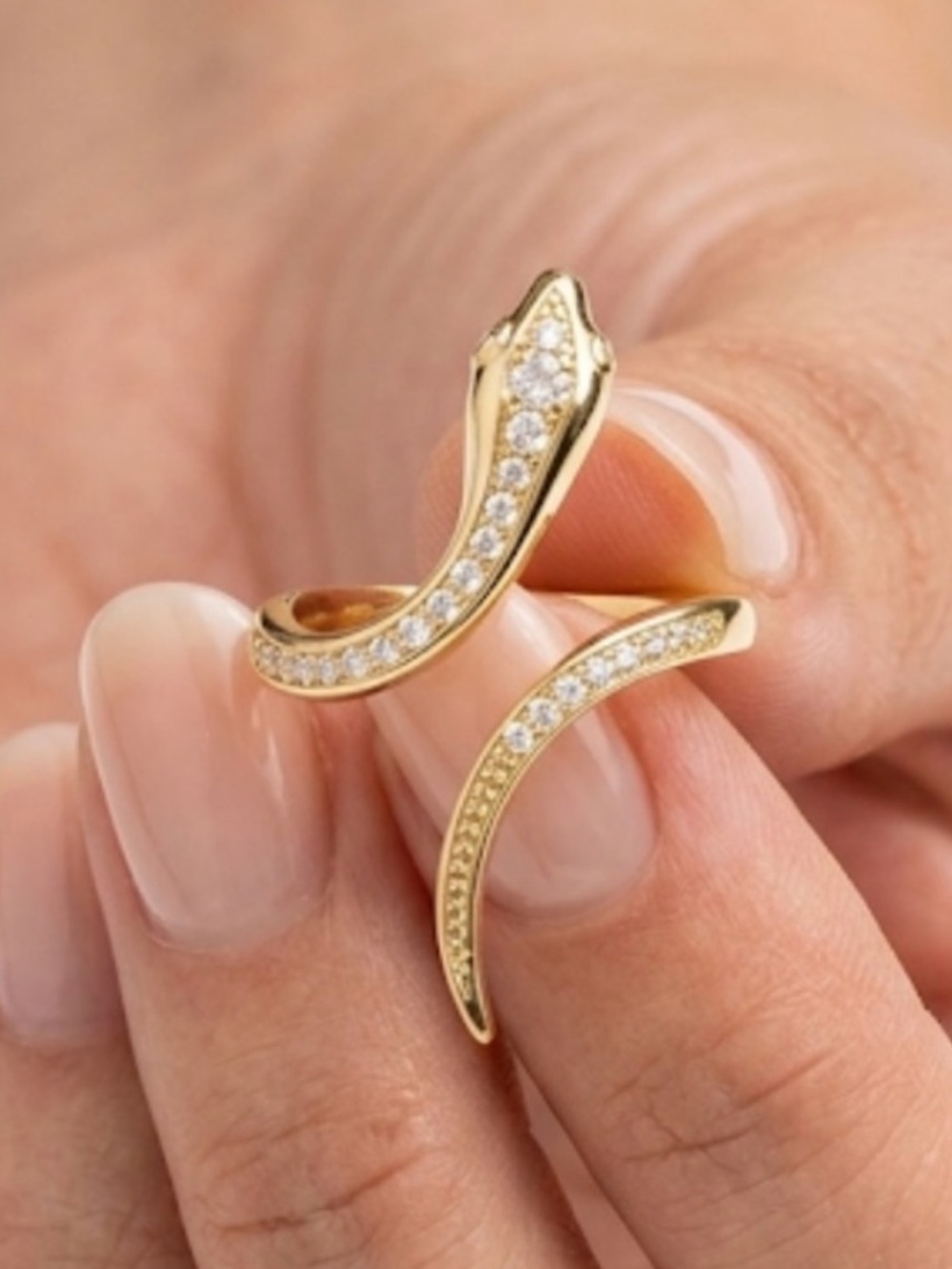 Gold Serpent Ring Crystal Snake Wrap Ring Witchy Whimsigoth Goth
J